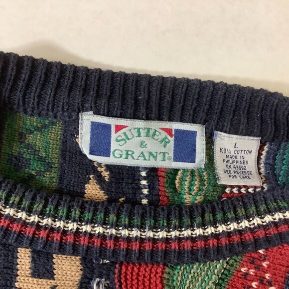Vintage 90s Sutter & Grant 3D Knit Men's Cotton Sweater L - Picture 5 of 5